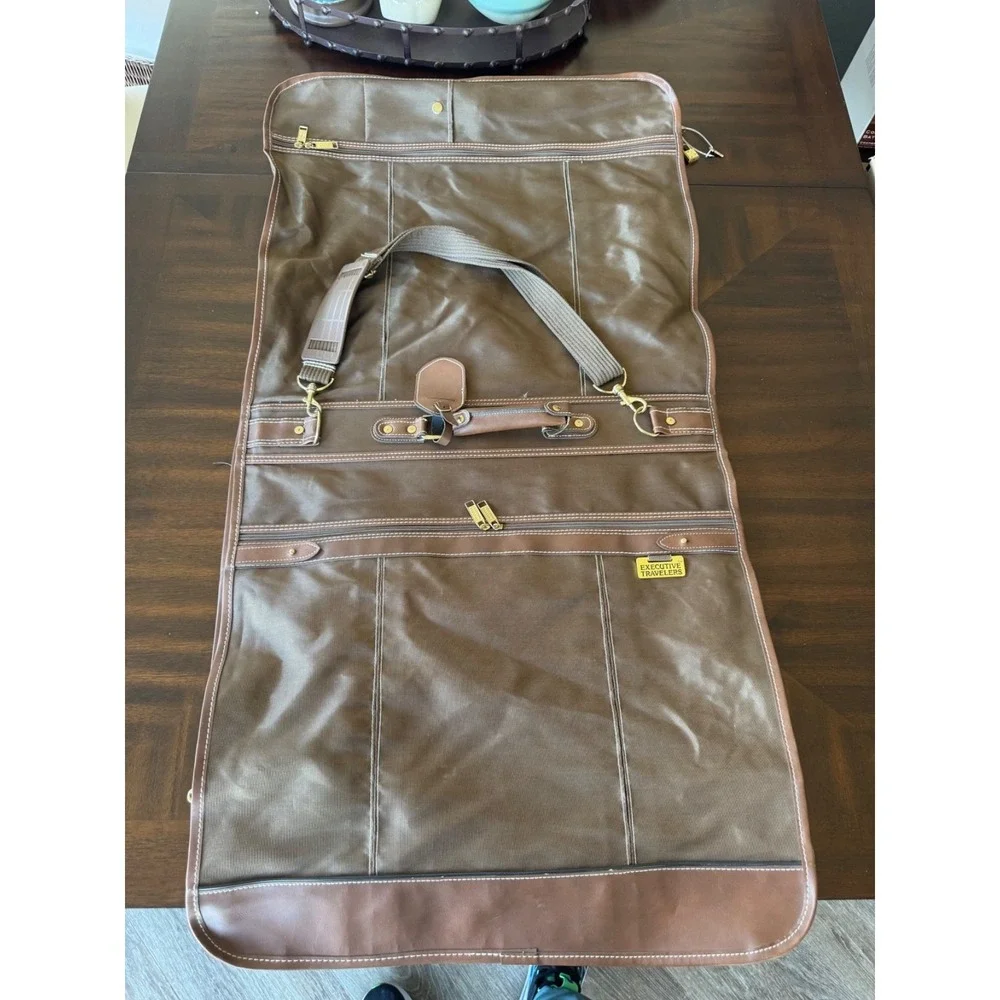 Vintage Executive Travelers Garment Bag‎ Tan Faux Leather Suit Bag (008)